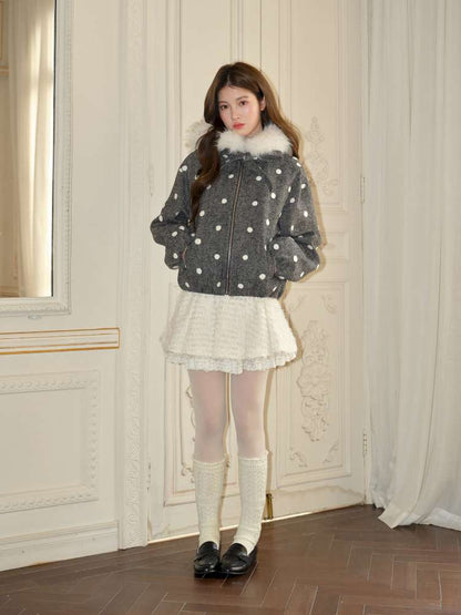 Plush Polka Dot Hooded Wool Coat【s0000015048】