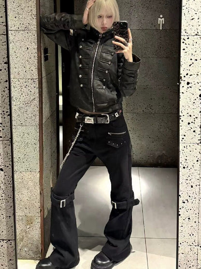 Washed Denim Metal Zip Stacking Jeans【s0000018189】