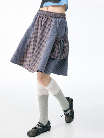 Vintage Plaid Patchwork Midi Skirt【s0000017871】