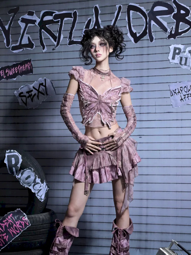 Butterfly Bandeau Mesh Base Jacket Two-Piece Set【s0000014030】