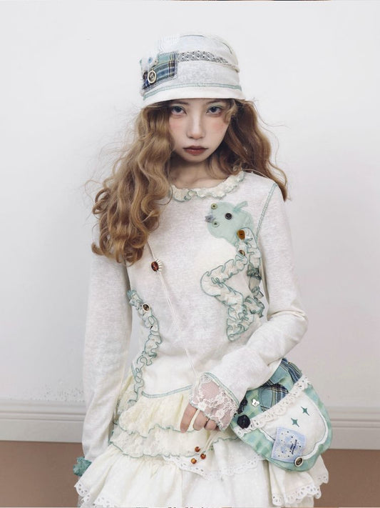 Color Clash Long Sleeve Knit T-Shirt【s0000012366】