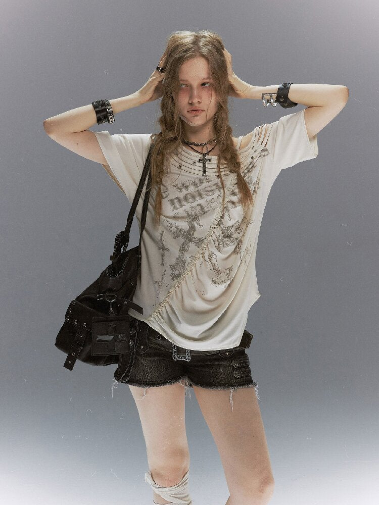 Punk Cross Split Riveted T-Shirt【s0000017495】