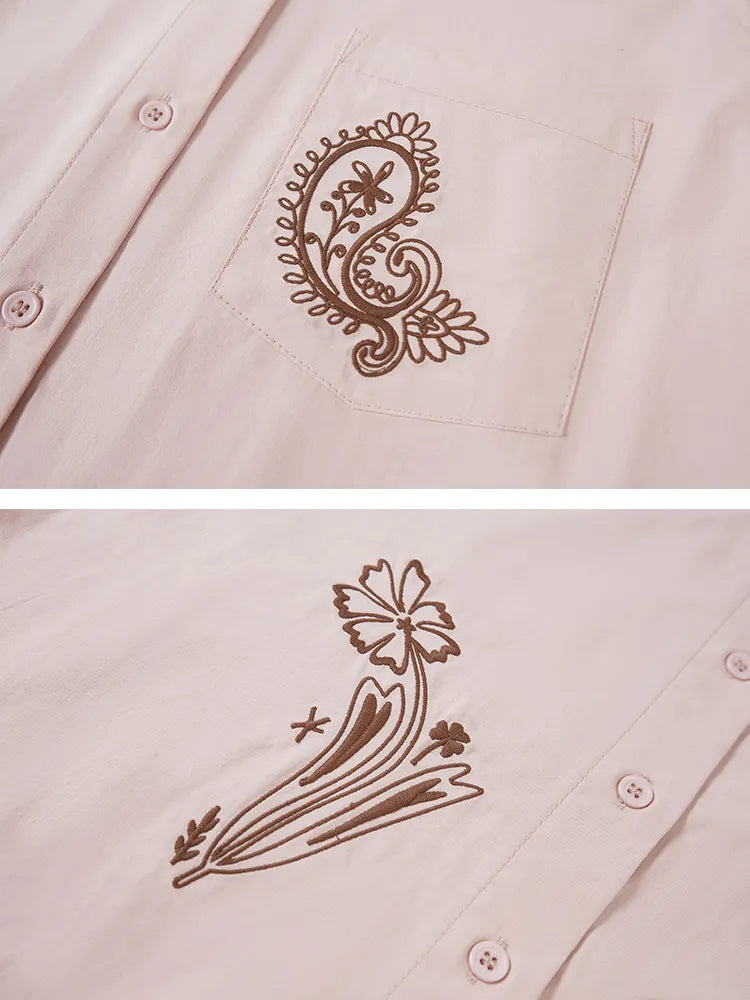 Cashew Flower Embroidered Long-Sleeve Shirt Blouse【s0000014058】