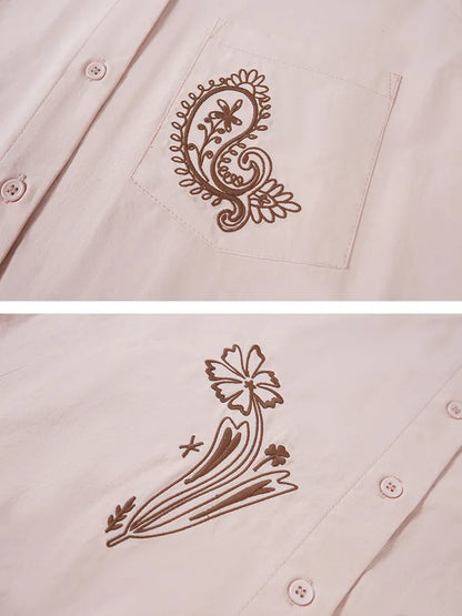 Cashew Flower Embroidered Long-Sleeve Shirt Blouse【s0000014058】