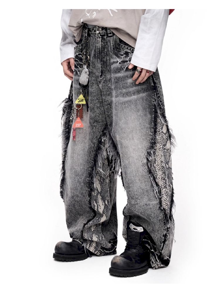 Raw Edge Snake Patchwork Pants【s0000011693】