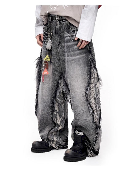 Raw Edge Snake Patchwork Pants【s0000011693】