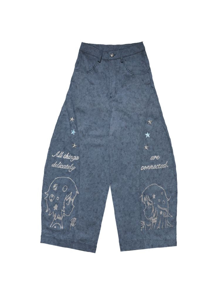 Stars Old Illustration Wide Leg Pants【s0000012202】