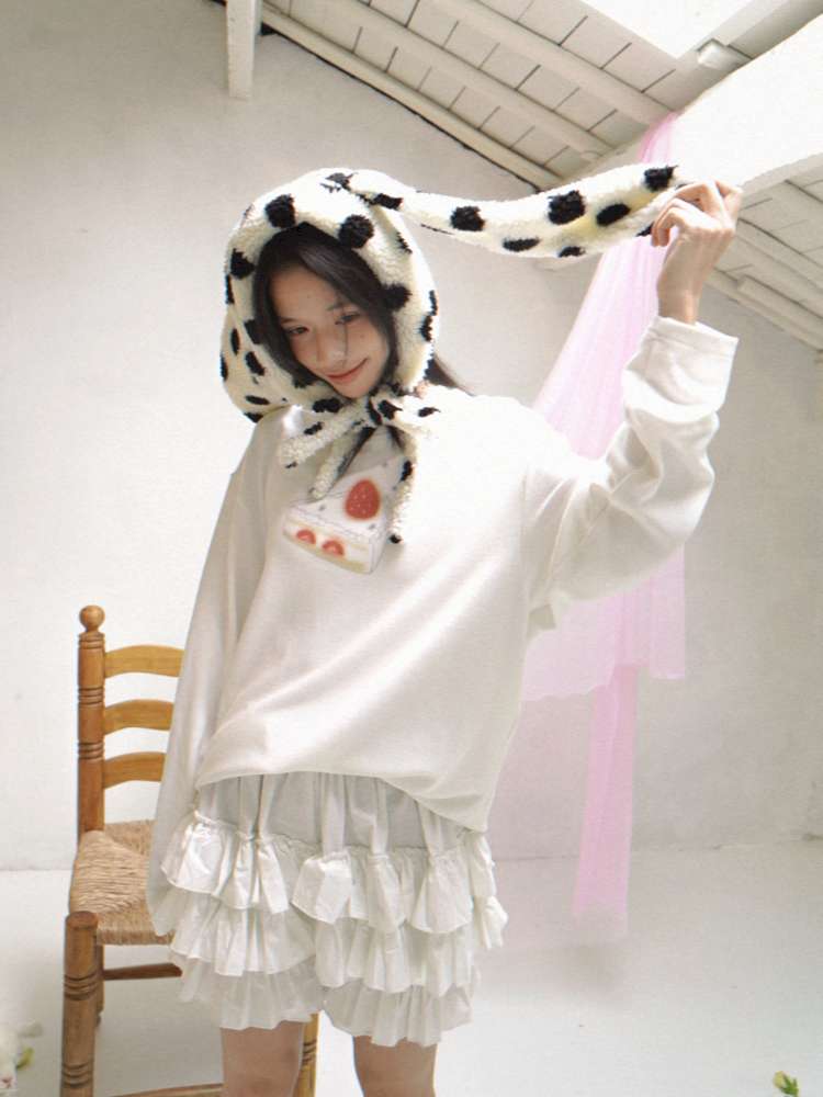 Strawberry Cake Print Long-Sleeve T-Shirt【s0000014529】