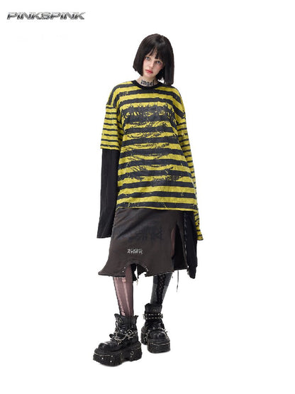Burnt Flower Stripe Raglan T-Shirt【s0000017729】
