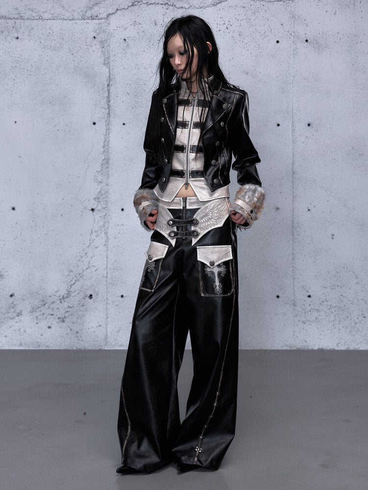 Fake Two Pieces Leather Trousers【s0000015542】