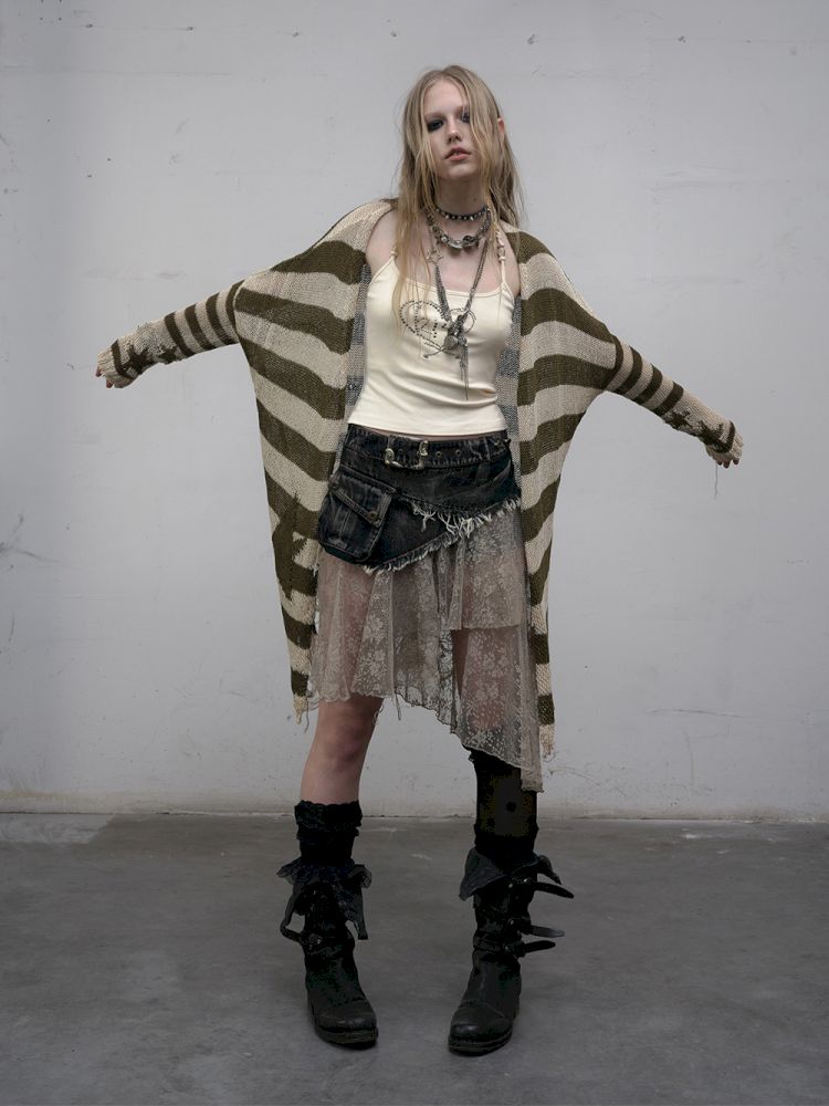 Striped knit loose bat-sleeve sunscreen hoodie【s0000012319】
