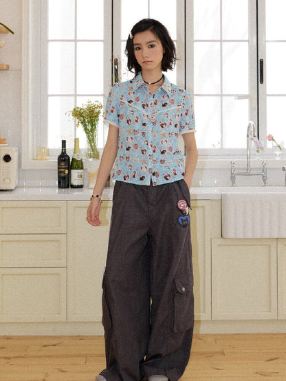 Lace Printed Short Sleeve Shirt【s0000016653】