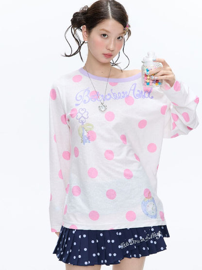 Polka Dot Stripe Long Sleeve Top【s0000016397】