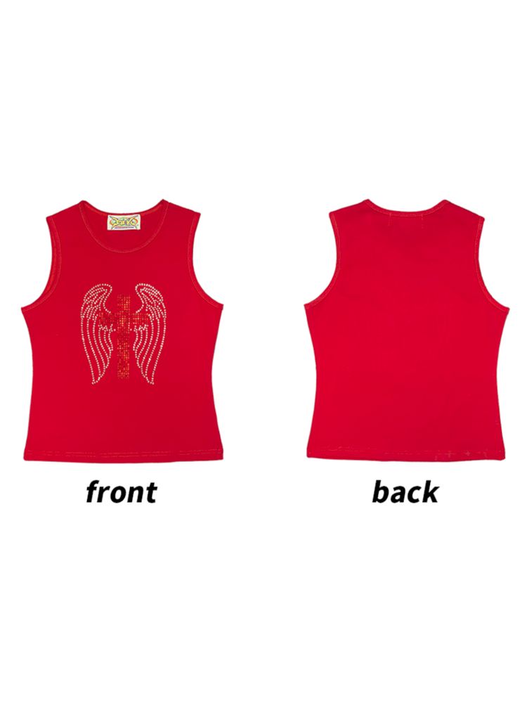 Cross Hot Rhinestone Short Slim Tank Top【s0000012455】