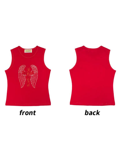 Cross Hot Rhinestone Short Slim Tank Top【s0000012455】