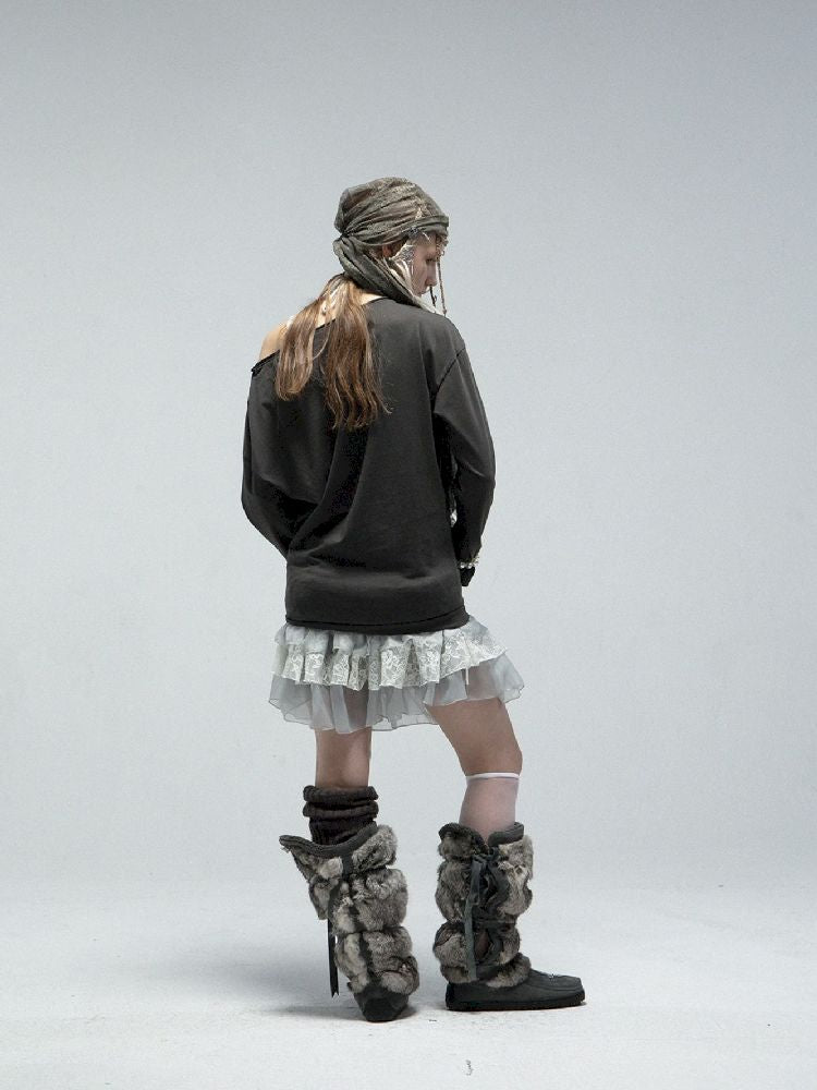 Slant Shoulder Round Neck Printed T-Shirt【s0000011842】