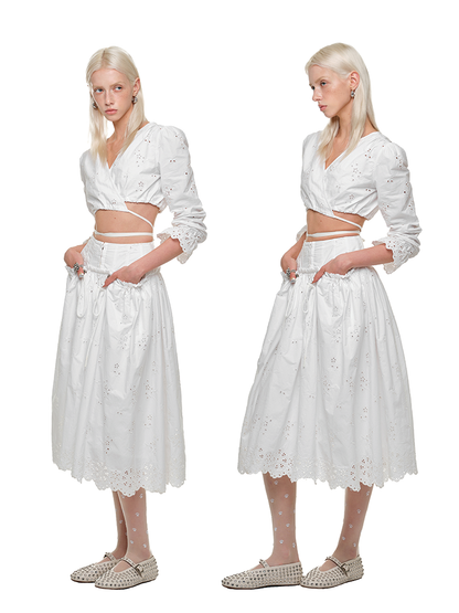 Hollow Jacquard Ultra Short Blouse【s0000011624】