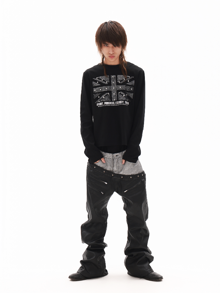Sparkle Slogan Shoulder Long-Sleeve T【s0000018349】