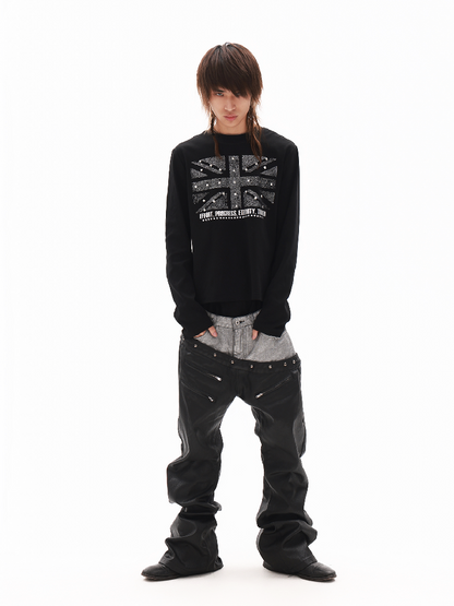 Sparkle Slogan Shoulder Long-Sleeve T【s0000018349】