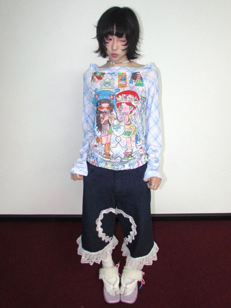 Check Stretch Mesh Long Sleeve Top【s0000018654】