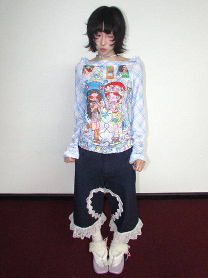 Check Stretch Mesh Long Sleeve Top【s0000018654】