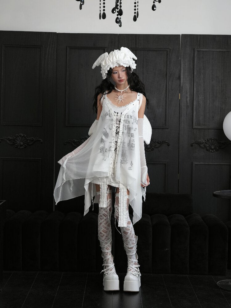White Niche Punk Style Slip Dress【s0000018174】