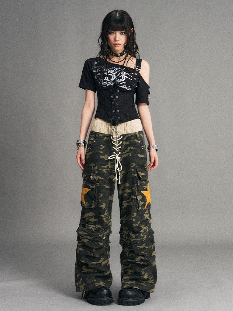 Graffiti Patchwork Strap T-Shirt【s0000017769】