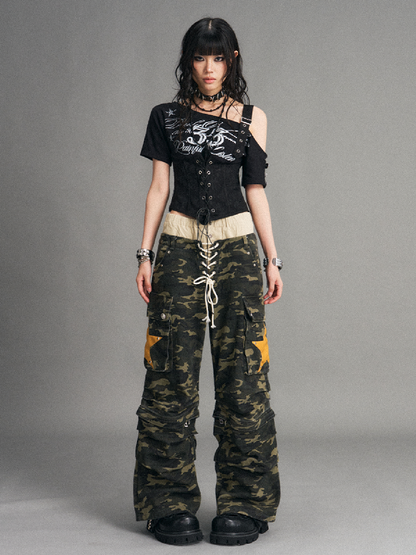 Graffiti Patchwork Strap T-Shirt【s0000017769】