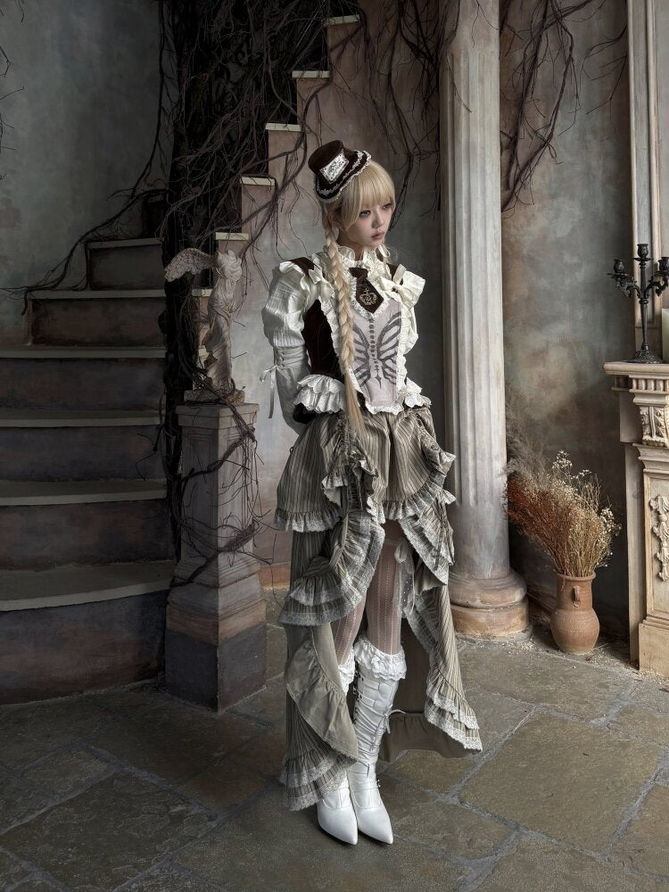 Stripe Lace Drawstring Cake Skirt【s0000015618】