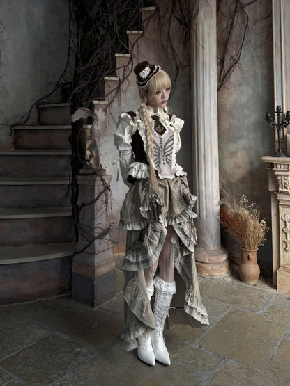 Stripe Lace Drawstring Cake Skirt【s0000015618】