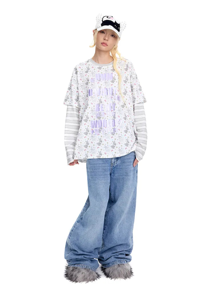 Print Two-Piece Style Long-Sleeve T-Shirt【s0000014093】