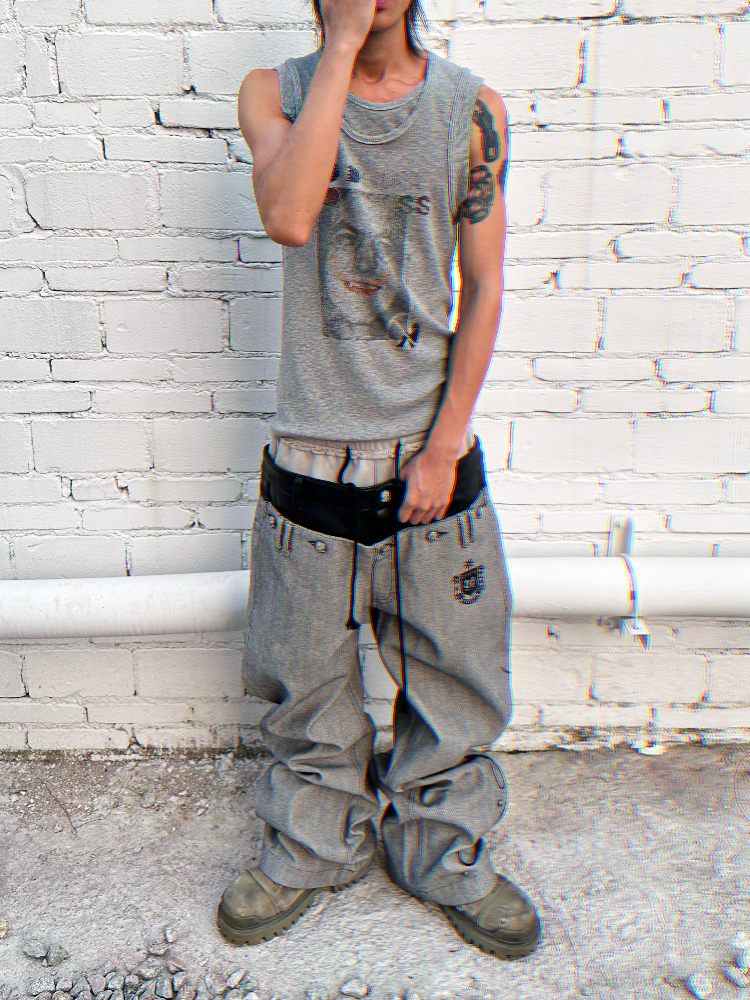 Double Waisted Spliced Wide Jeans【s0000016975】