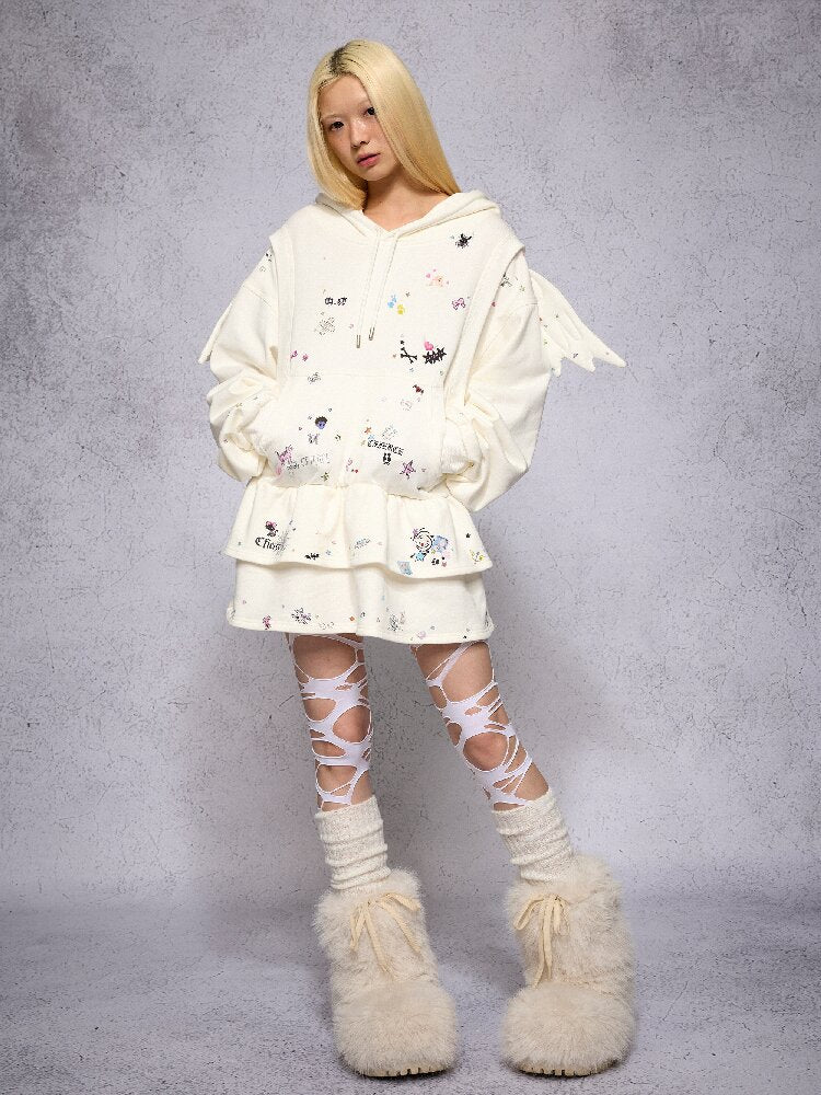 Sticker Angel Wing Sweatshirt Dress【s0000018742】
