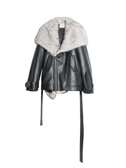 Detachable Fur Collar PU Jacket【s0000015196】