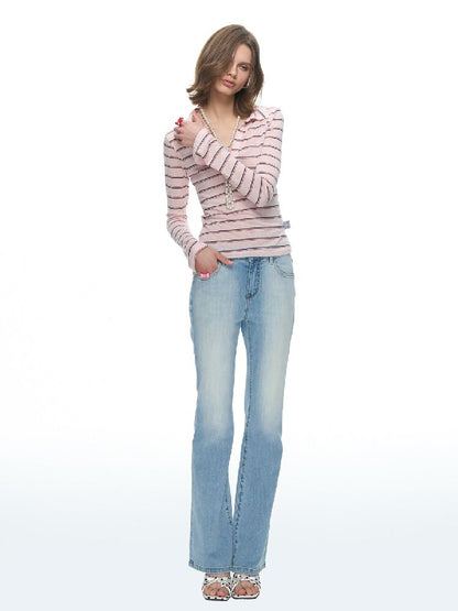Light Washed Slim Bootcut Jeans【s0000015876】