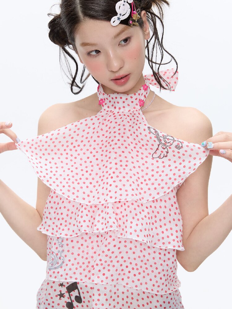 Pink Polka Dot Halterneck Sling【s0000016400】