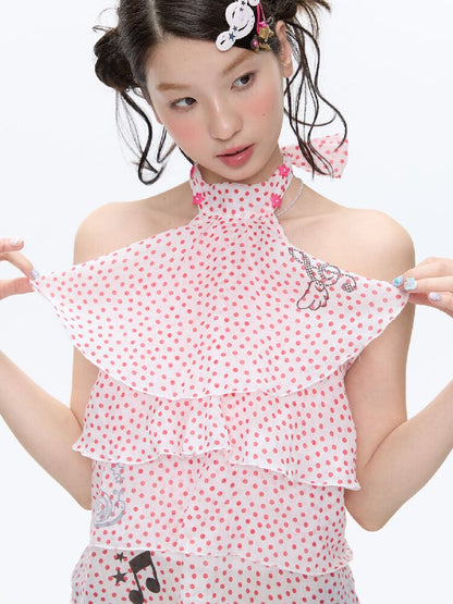 Pink Polka Dot Halterneck Sling【s0000016400】