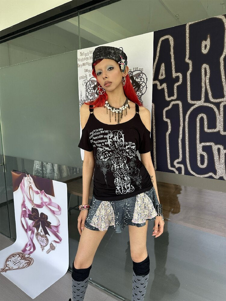 Graffiti Off-Shoulder Top【s0000018067】