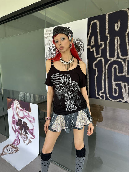 Graffiti Off-Shoulder Top【s0000018067】