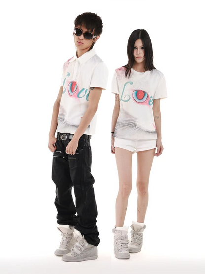 Cat Graphic Printed Street Polo Shirt【s0000018253】