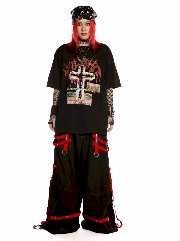 Subculture Print Unisex Loose T-shirt【s0000013600】