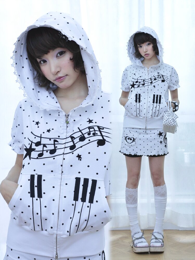Notes Polka Dot Hooded Cardigan【s0000016547】
