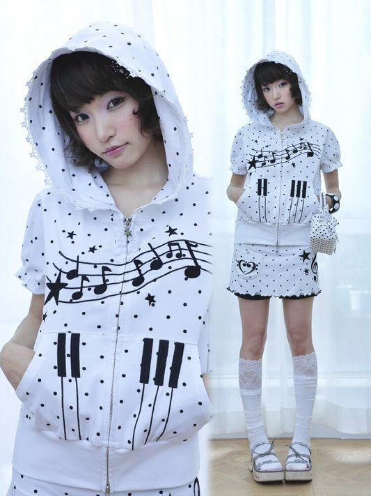 Notes Polka Dot Hooded Cardigan【s0000016547】