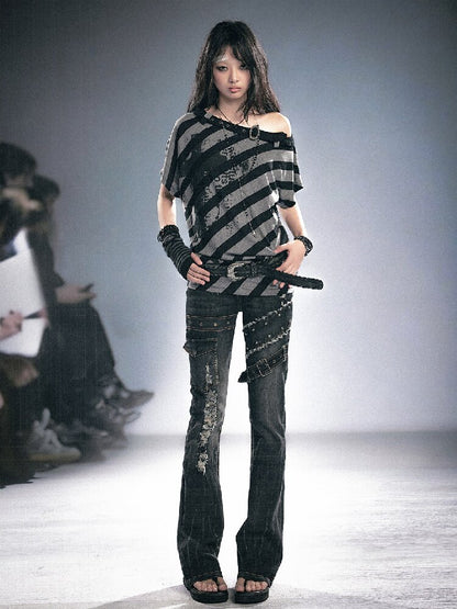 Splicing Hole Grunge Straight Jeans【s0000016284】