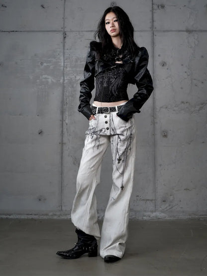 Denim Distressed Wide-Leg Pants【s0000013949】