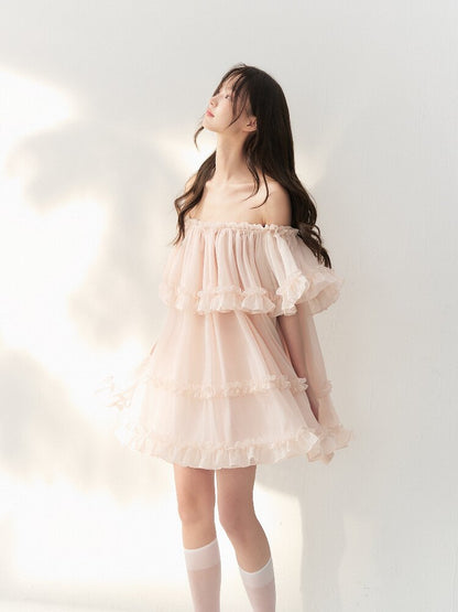 Tulle Layered Lace One Shoulder Dress【s0000016875】