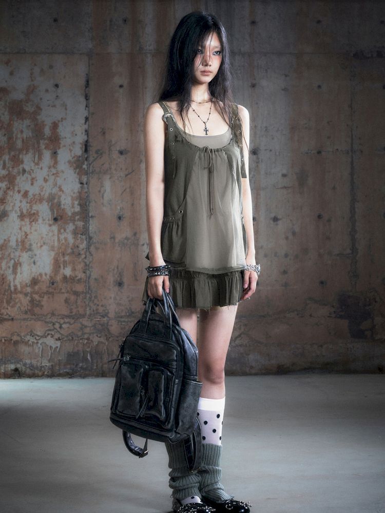 Real two pieces mesh splicing halter dress【s0000013893】