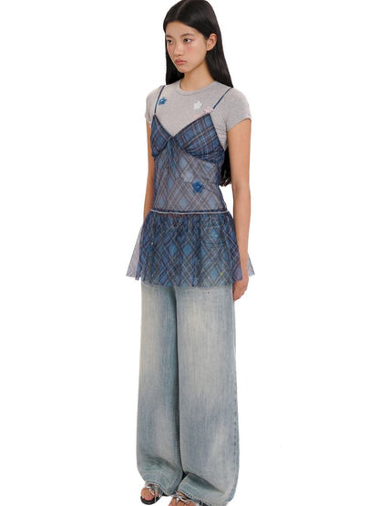 Colorful plaid split bow tie halter dress【s0000013433】
