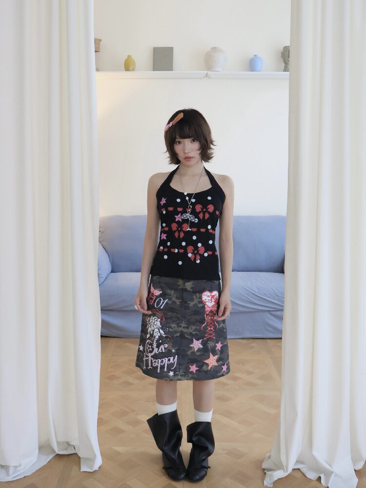 Vintage Texture Halter Camisole Top【s0000018679】