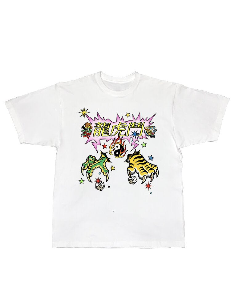 Dragon Tiger Print Oversized T Shirt【s0000017110】